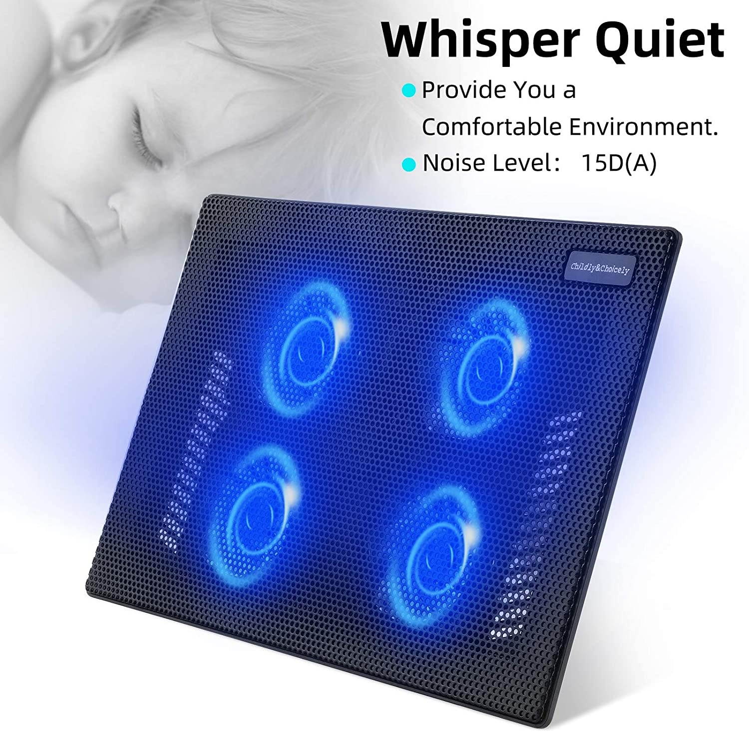 RGB Laptop Cooling Pad with 6 Quiet LED Fans 5 Heights Adjustable and Phone Stand, Dual USB Ports Gaming Laptop Cooler for 11"-18" Gaming Laptops (Blue)