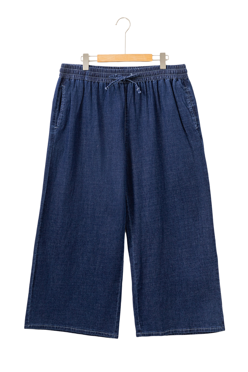 Dark Blue Plus Size Stitching Washed Flare Jeans