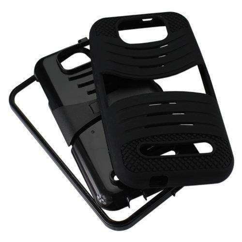 Reiko Silicon Case and Protector Cover with New Kickstand for BLU Studio 5.5 D610A, D610I - Retail Packaging - Black