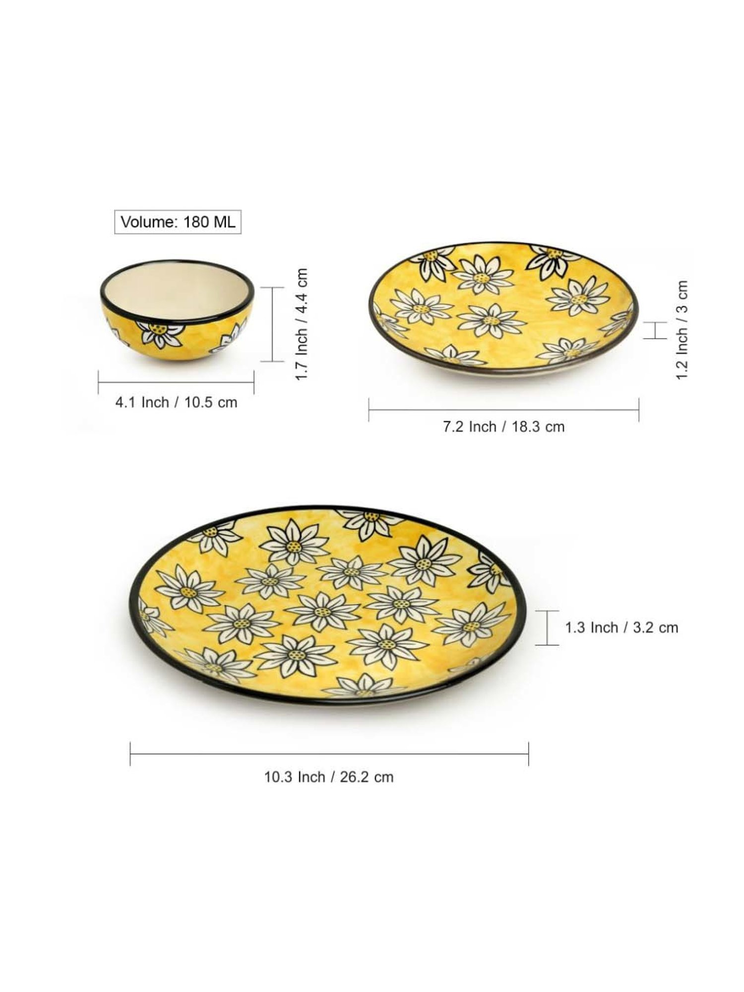ExclusiveLane 'Californian Sunflowers' Yellow & White Ceramic Dinner Set