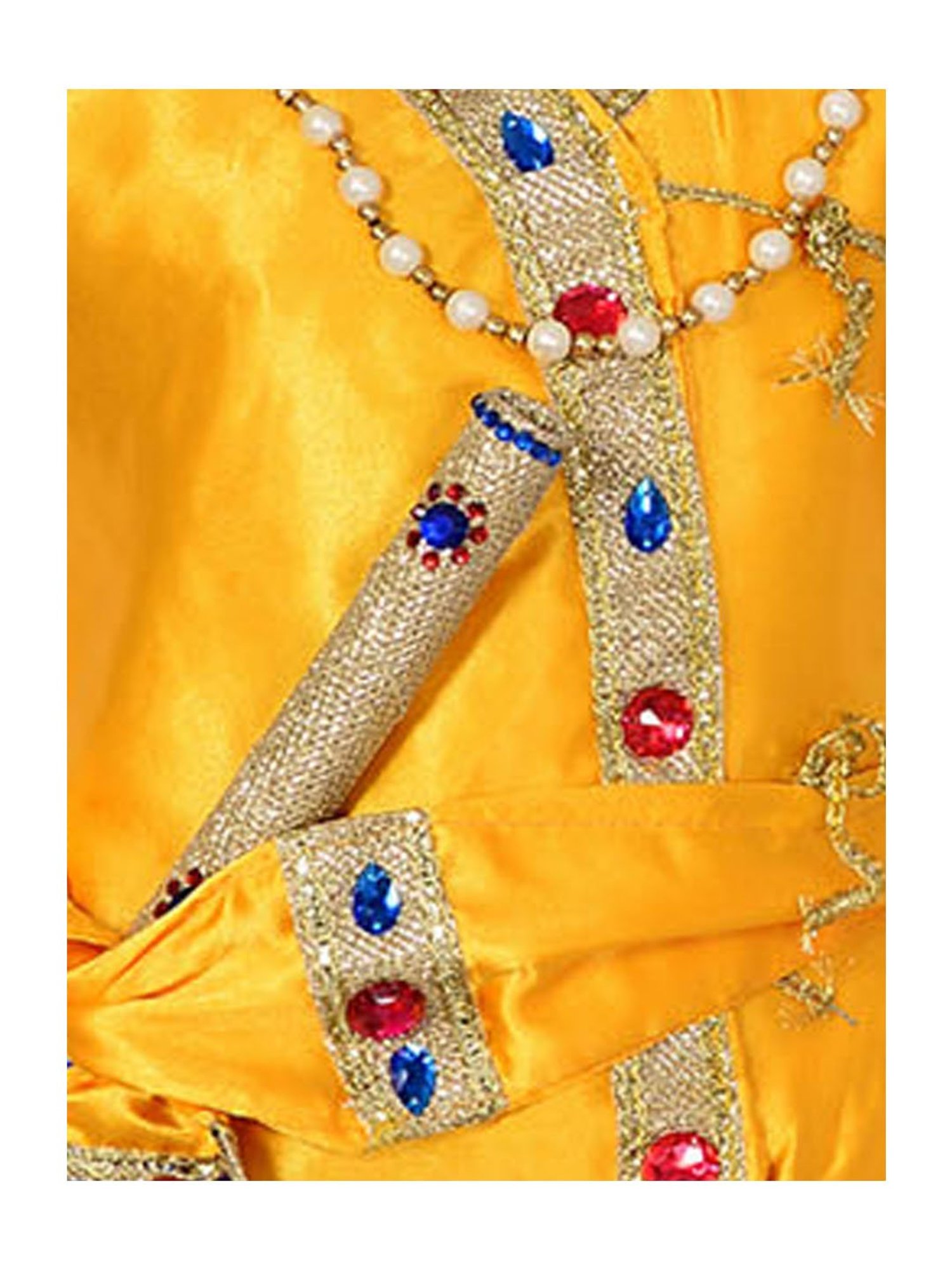 Ahhaaaa Kids Yellow Embroidered Kurta, Dhoti, Pagri, Flute& Set