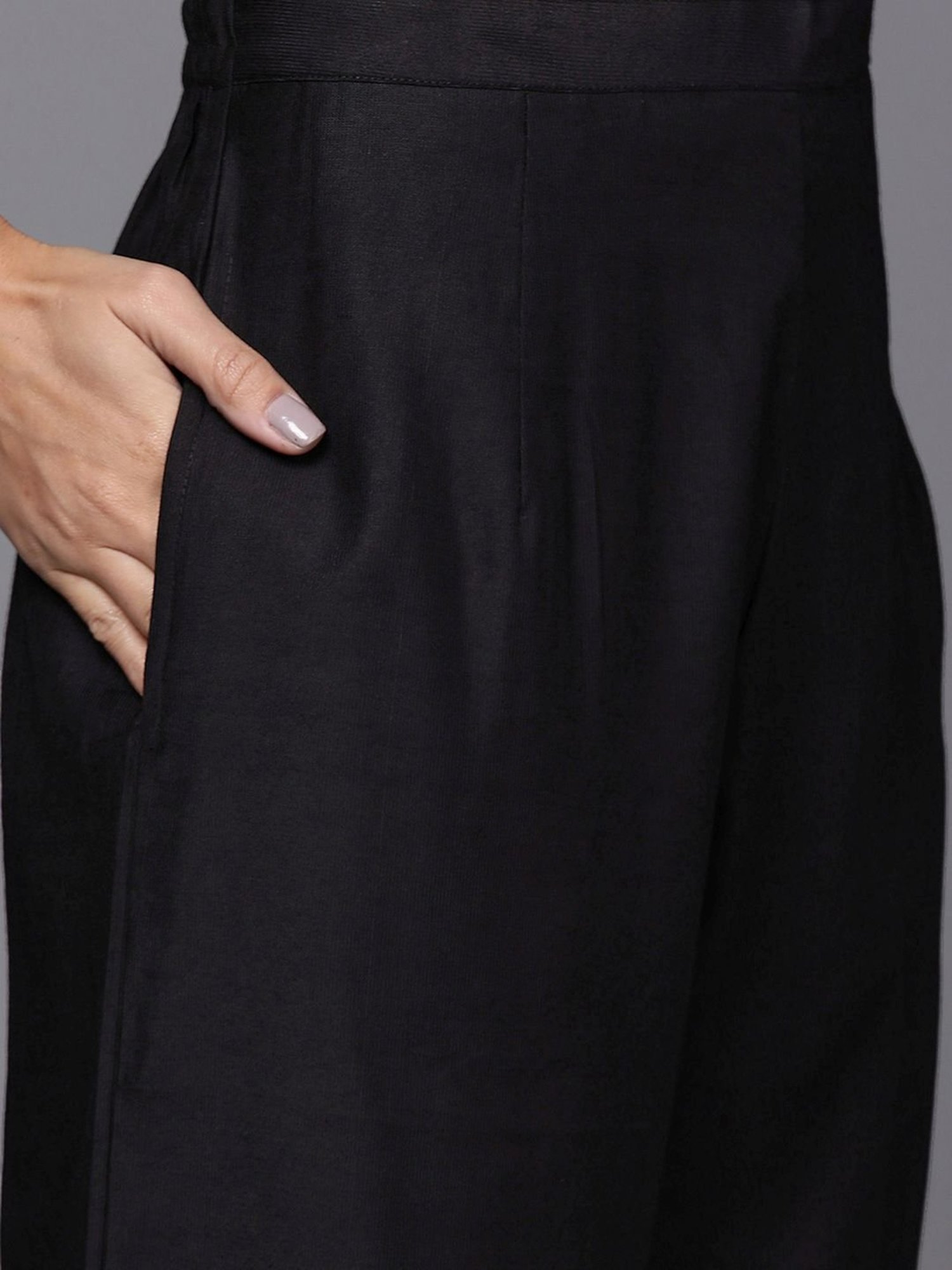 Indo Era Black Woven Pattern Kurta Palazzo Set With Dupatta