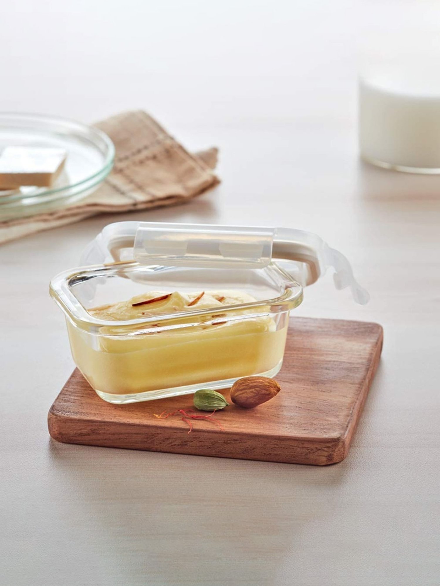 Borosil Blue Glass Leak Proof Lunch Box with Bag (320 ml)