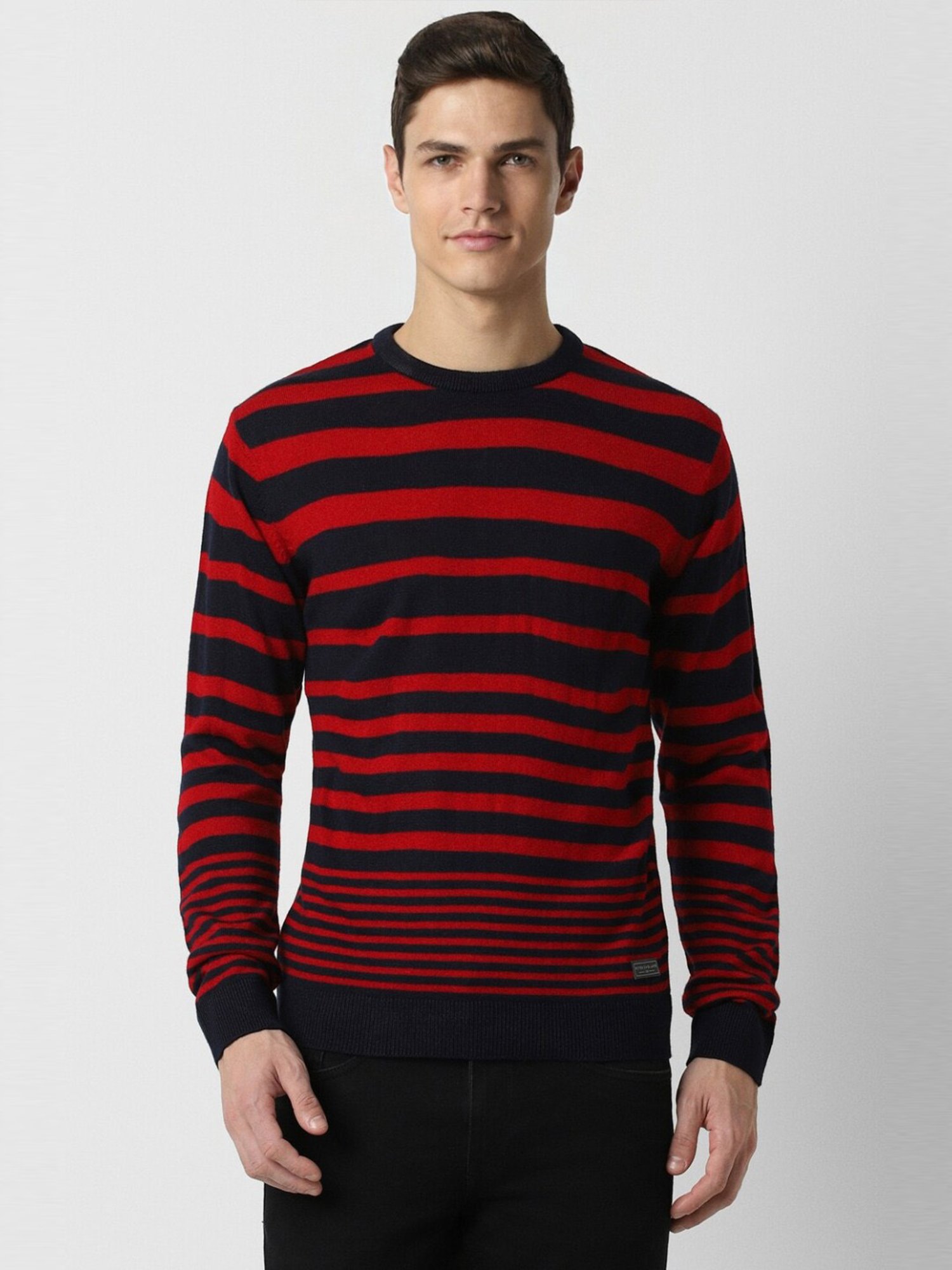 Peter England Red Regular Fit Striped Sweater