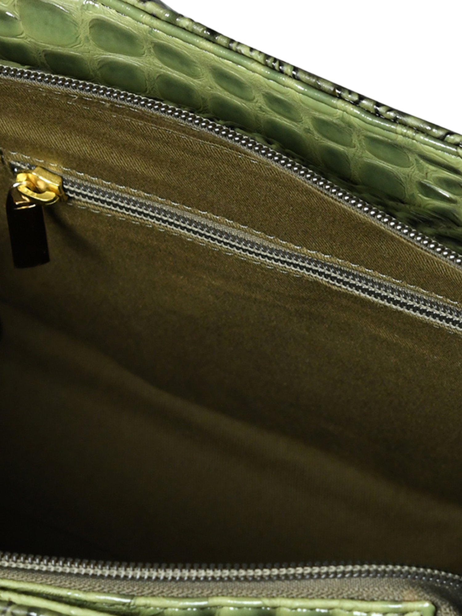 PELLE LUXUR Olive Green Animal Effect Medium Handheld Handbag