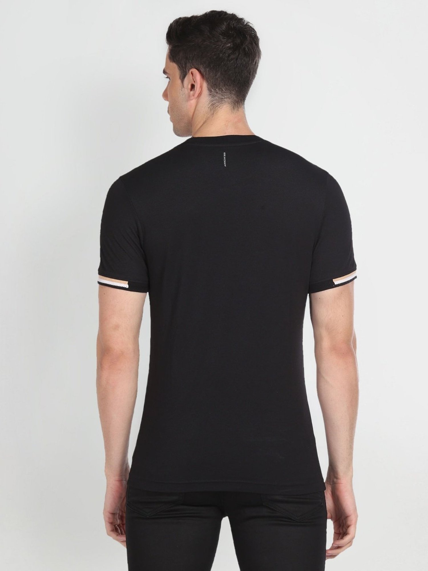 Arrow New York Black Cotton Regular Fit Printed T-Shirt