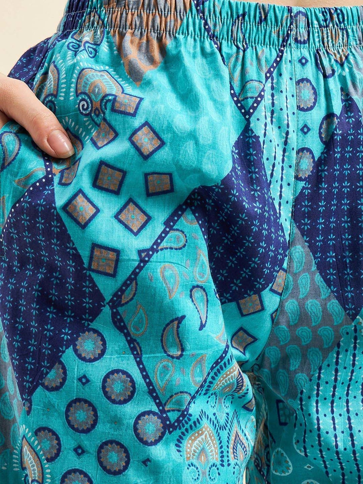 Sweet Dreams Blue Cotton Printed Kaftan Pyjama Set