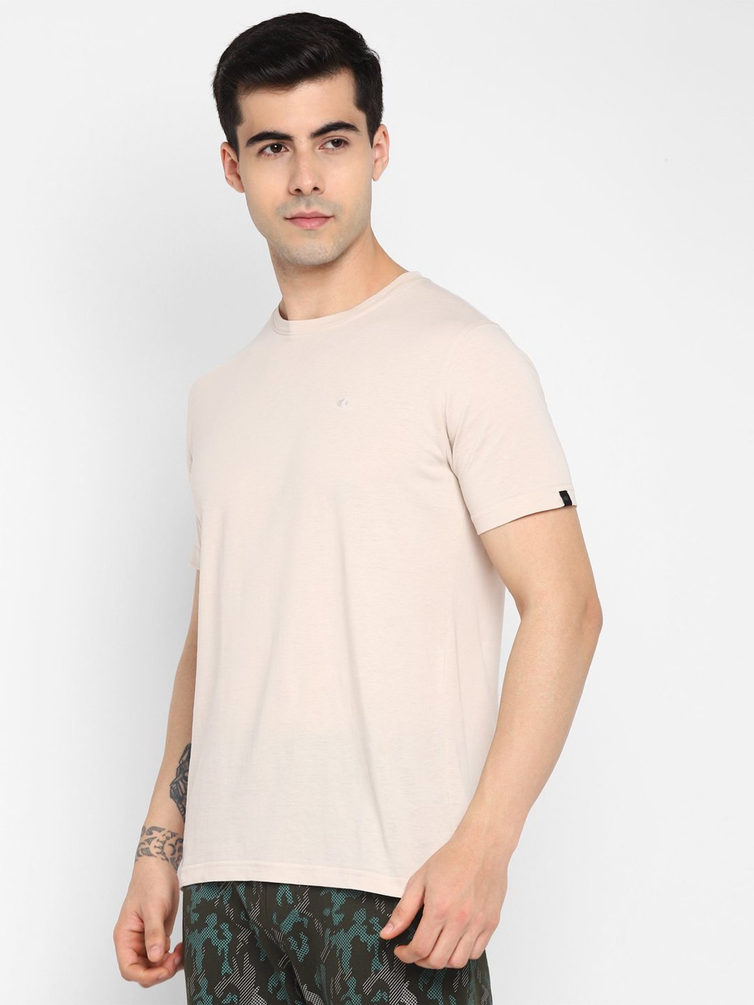Allen cooper Peach Pure Cotton Regular Fit T-Shirt