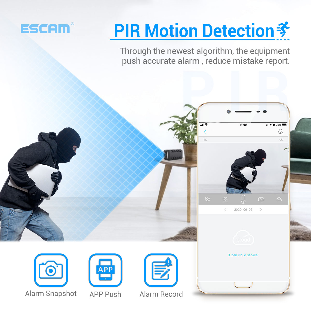 ESCAM G20 1080P Full HD Rechargeable Battery  PIR Alarm 4G Sim Camera With Two Way Audio