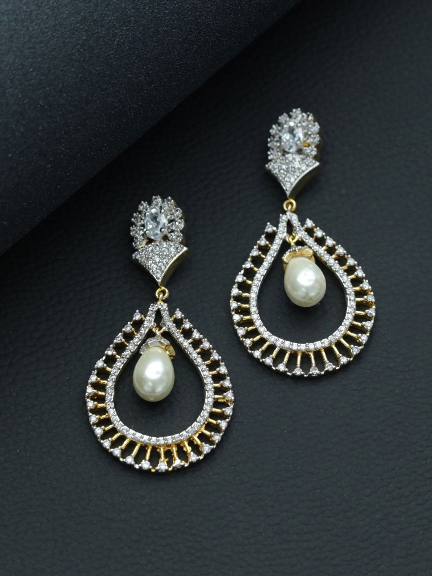 Aatmana White Gold-Plated American Diamond Tear Dangler Earrings for Women