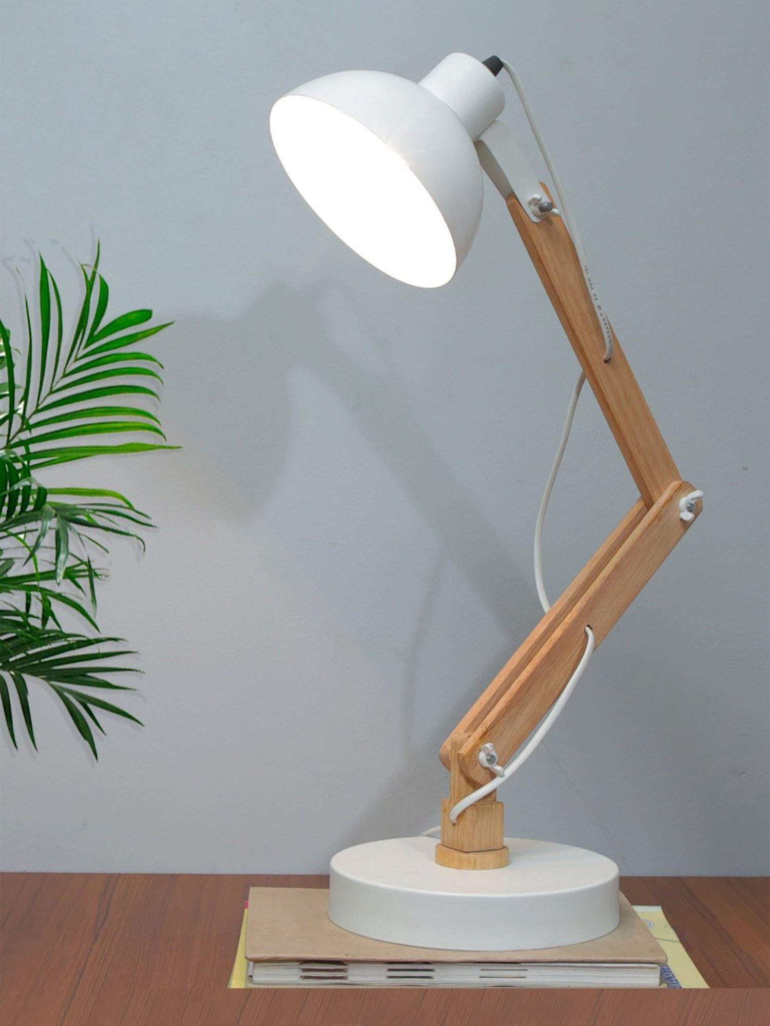 Homesake White Wood Swing Arm Desk Lamp (Bulb not included)