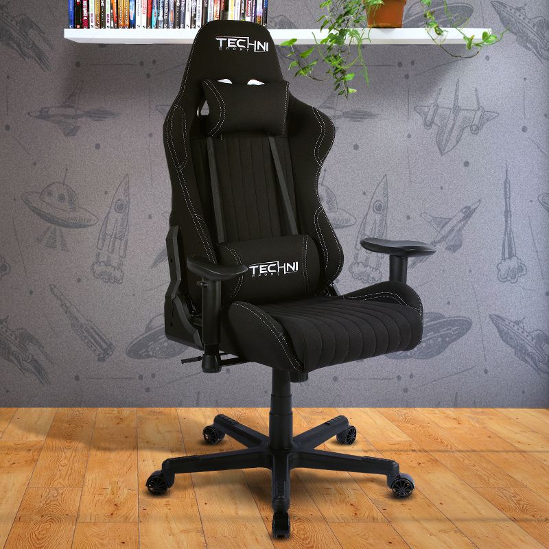 Fabric Ergonomic High Back Racer Style Video Gaming Chair Black - Techni Sport