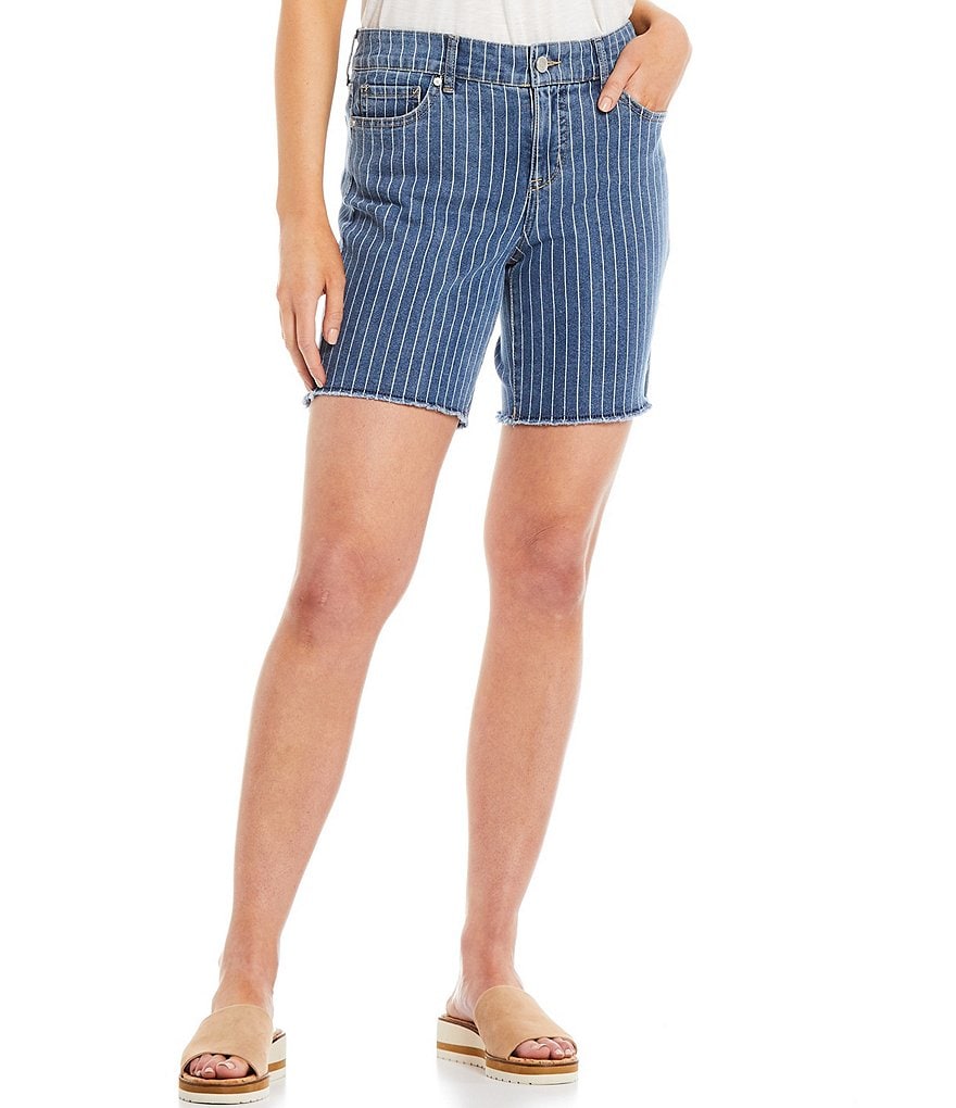 Code Bleu Stripe Print Raw Hem Shorts