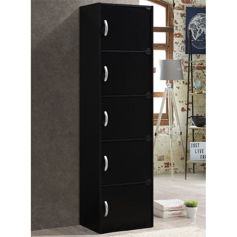 5 Shelf 5 Door Bookcase in Black - Pemberly Row