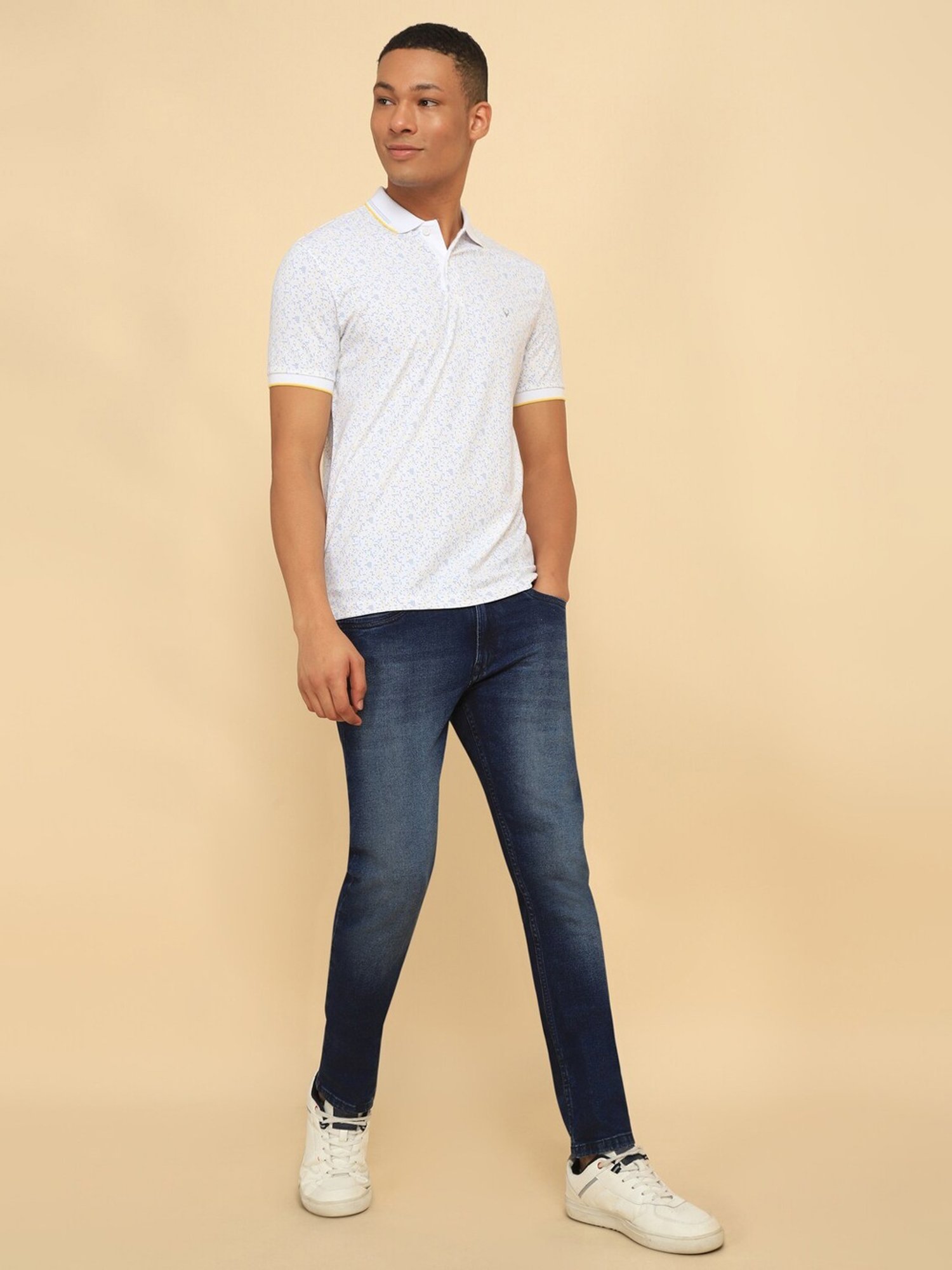 Allen Solly White Cotton Regular Fit Printed Polo T-Shirt