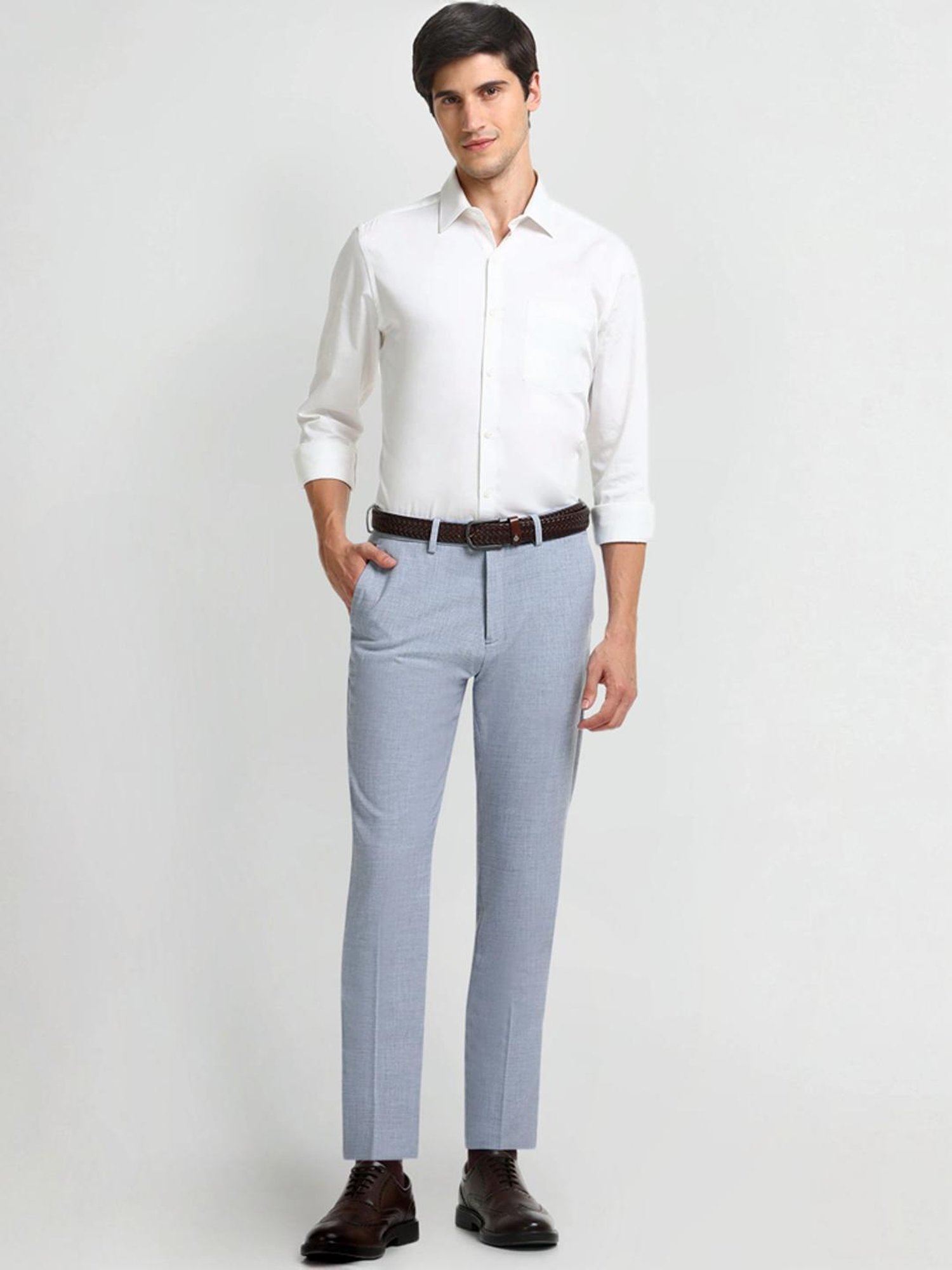 Arrow New York Blue Slim Fit Texture Trousers