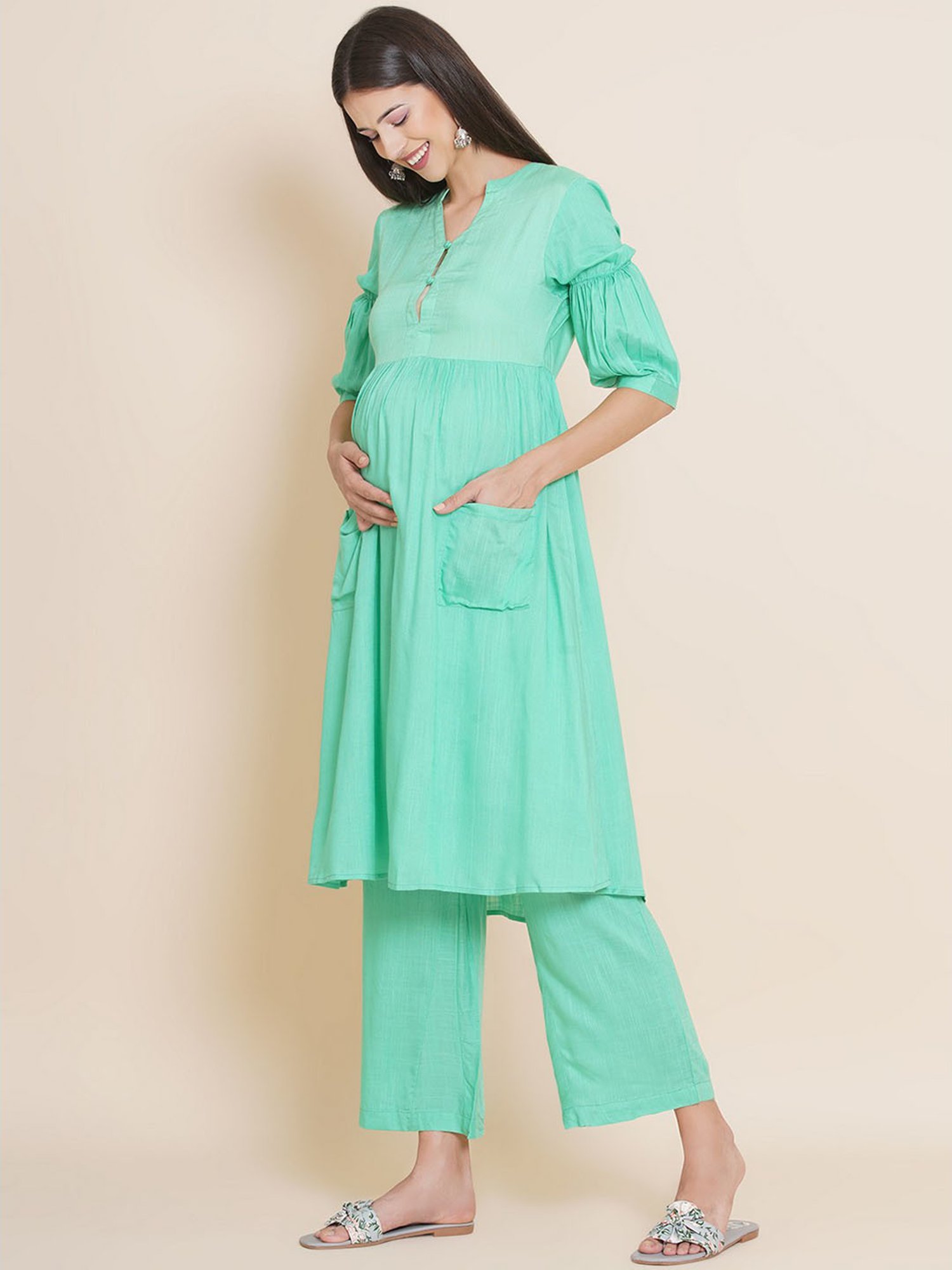 Mine4Nine Green Kurta With Palazzos
