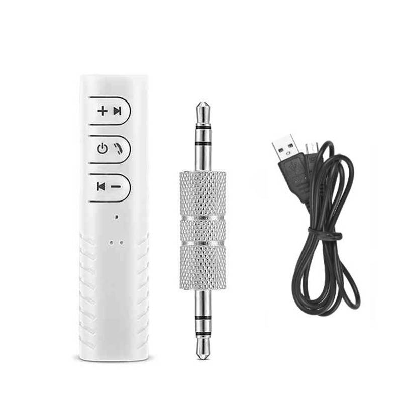 Bluetooth Car Adapter, Hannord Portable Bluetooth 5.0 Stereo Output Receiver Hands-Free Car Kit & Mini Wireless 3.5mm Aux Adapter for Headphones, Car, Home Stereo Music System(White)