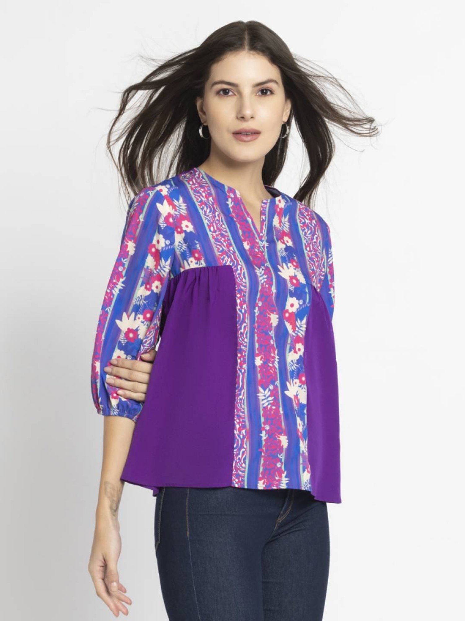 SHAYE Purple Printed Top