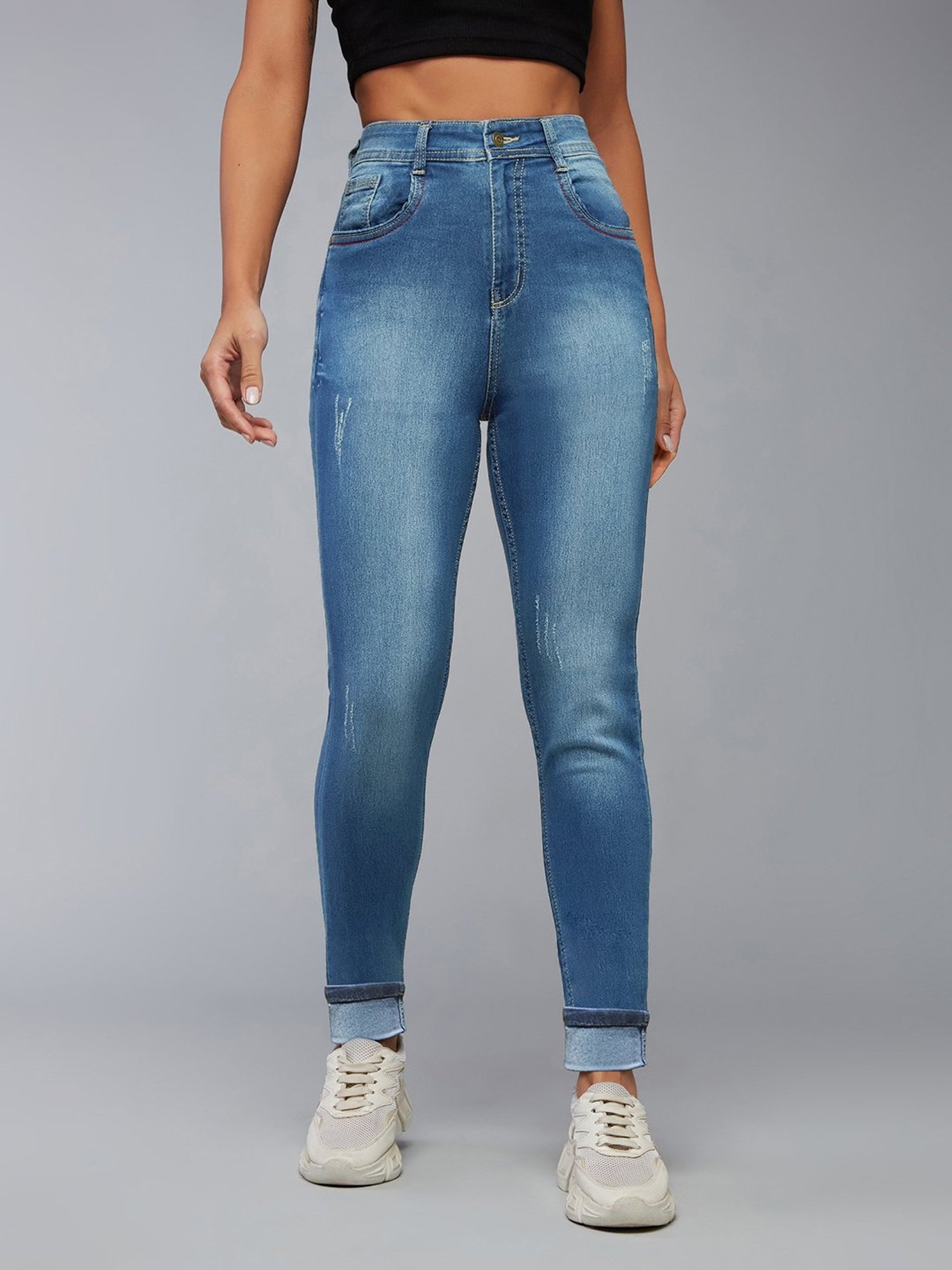DOLCE CRUDO Blue Denim Distressed High Rise Jeans