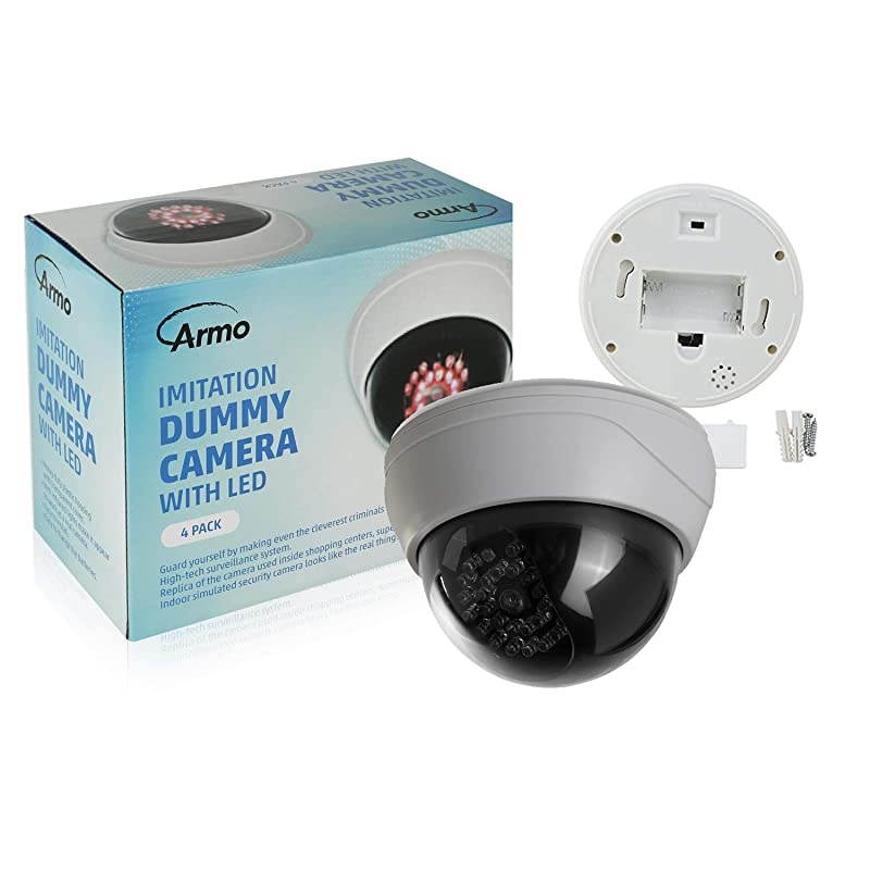 Fake Security Camera 4 Pack CCTV Fake Dome Camera with Realistic Look Recording Red LED Light Indoor and Outdoor Use for Homes Business by