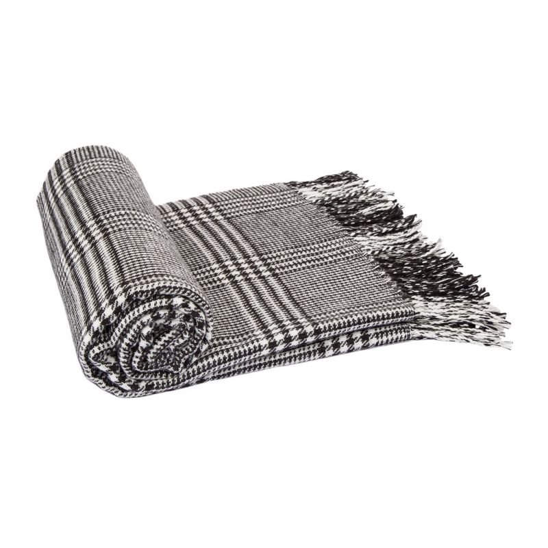 60" x 50" Acrylic Reversible Plaid Woven Throw Blanket Black and White - Glitzhome