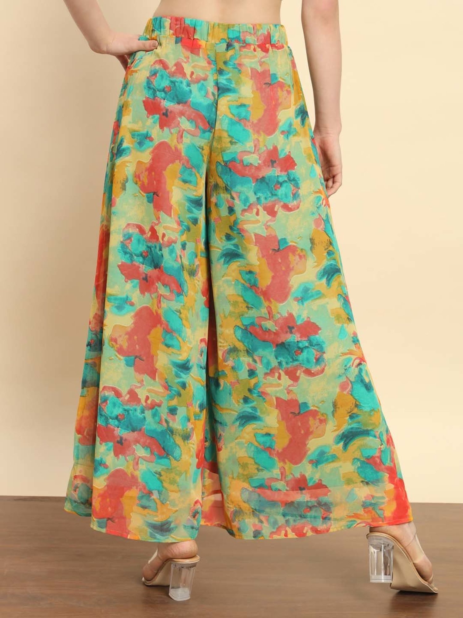Trend Arrest Multicolor Printed Flared Fit High Rise Palazzos