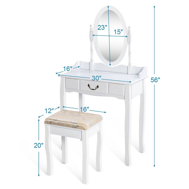 Costway Vanity Table Jewelry Makeup Desk Bench Dresser Stool