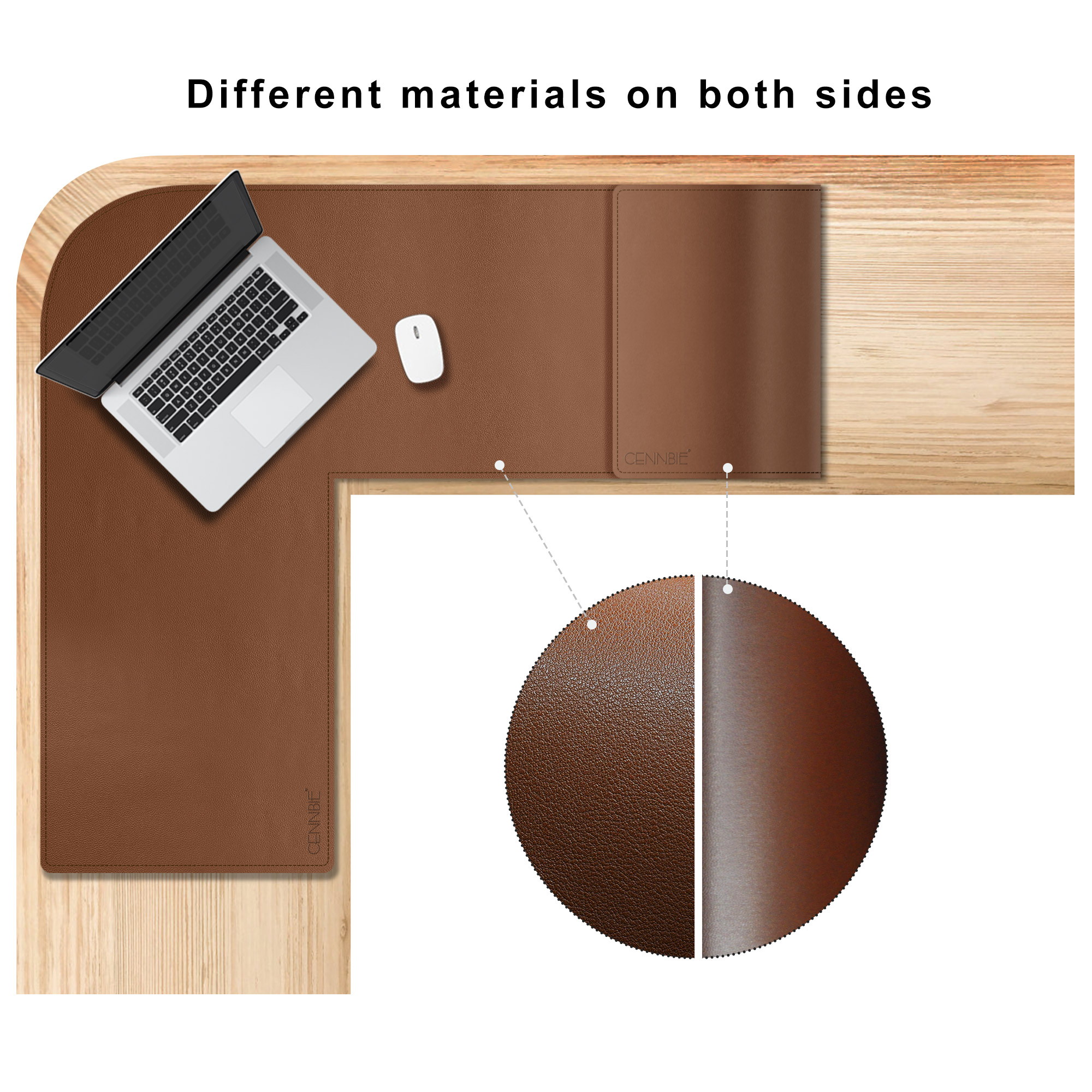 L Shaped Desk Pad - Multipurpose Waterproof Office Leather Desk Mat and Reversible Corner Desk Blotter Pad -43.351.2in L-Shaped Corner Desk Pad Protector (Brown)