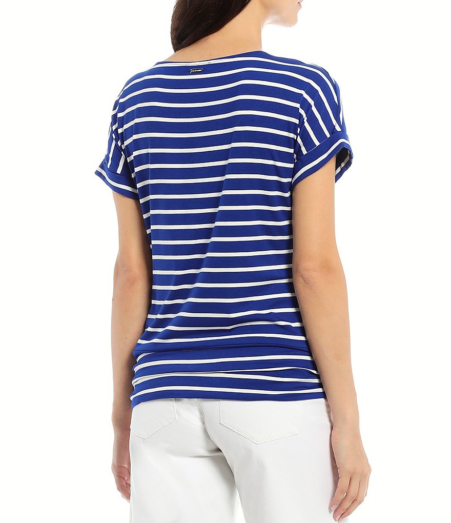 Preston & York Caroline Bow Woven V-Neck 3/4 Sleeve Blouse