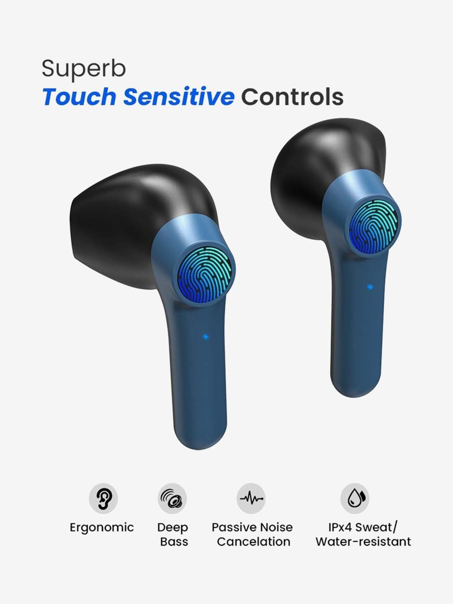 PTron Basspods 281 True Wireless Bluetooth Earbuds with Charging Case (Blue and Black)