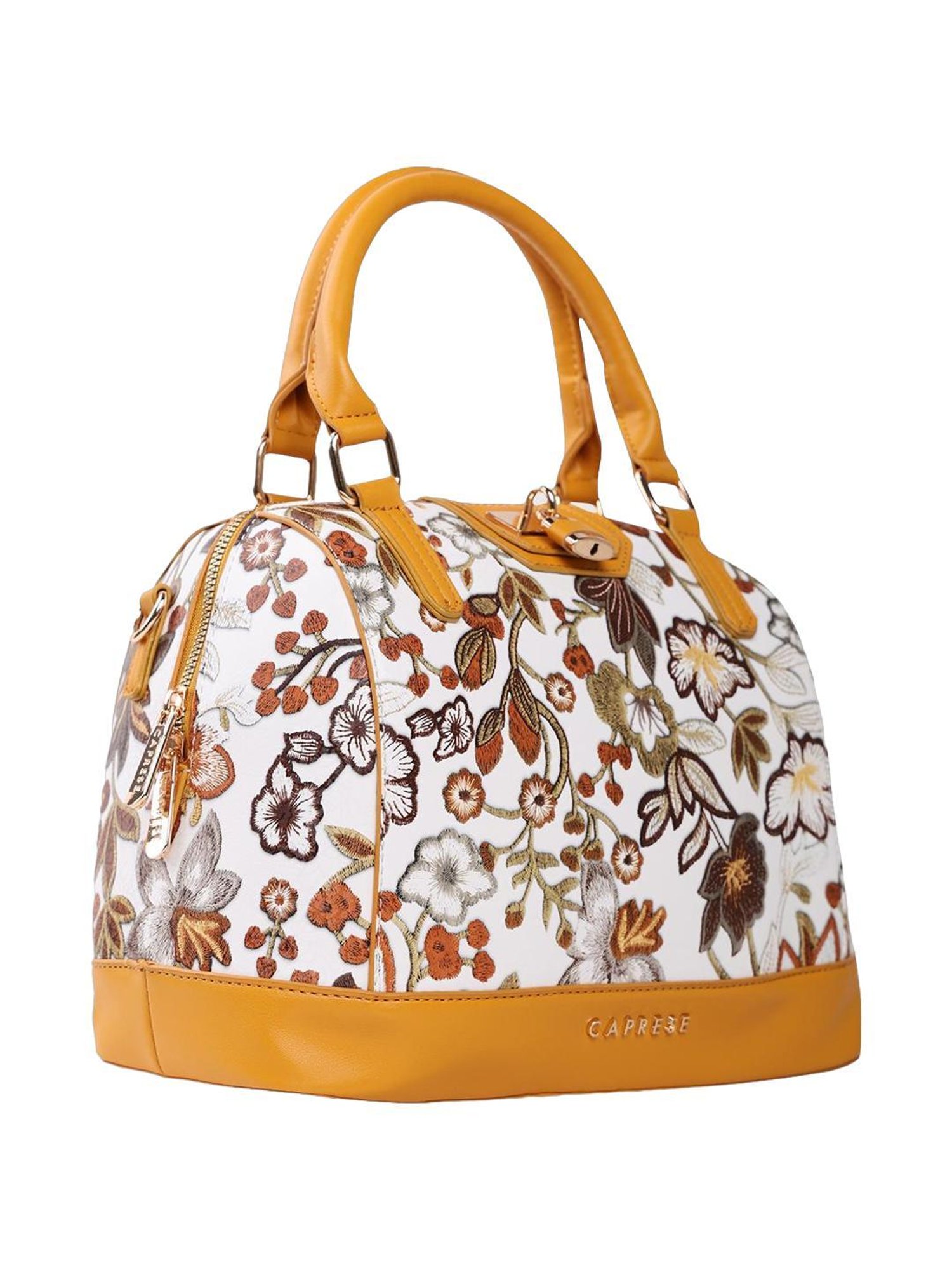 Caprese Wren Ochre Faux Leather Floral Handbag