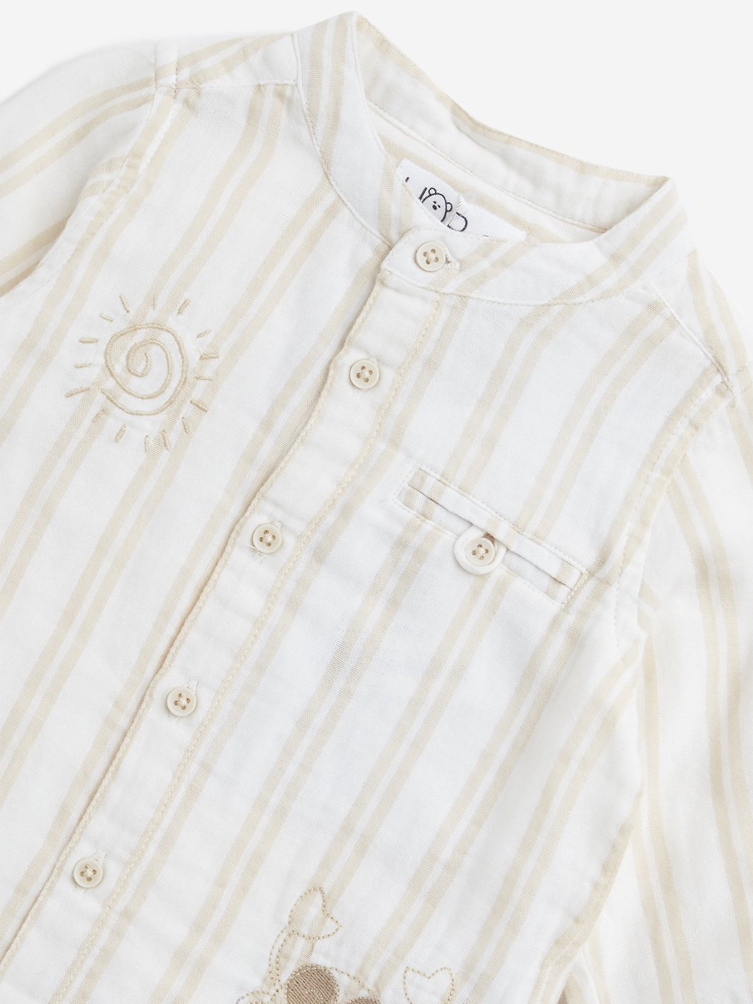 HOP Baby by Westside Beige Stripe Printed Cotton Shirt