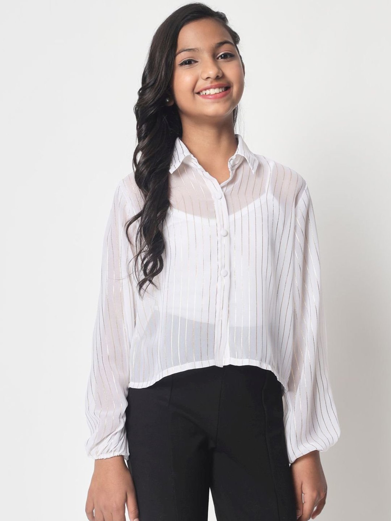 studiorasa Kids White Striped Full Sleeves Top