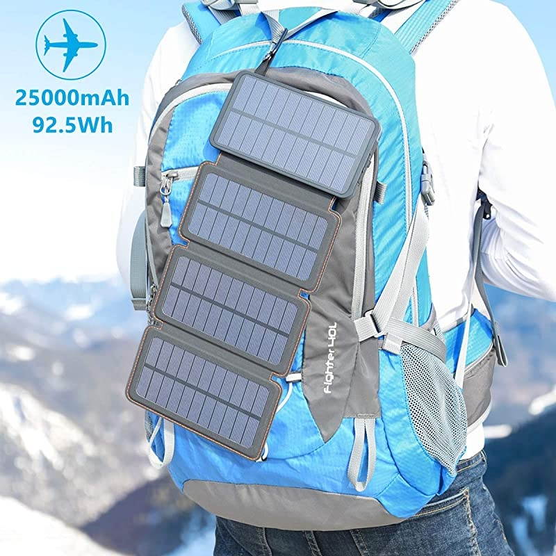 Solar Charger 25000mAh  Rainproof Power Bank with 4 Solar Panels Portable Battery Pack for iPhone, Samsung, Tablets and Smartphone