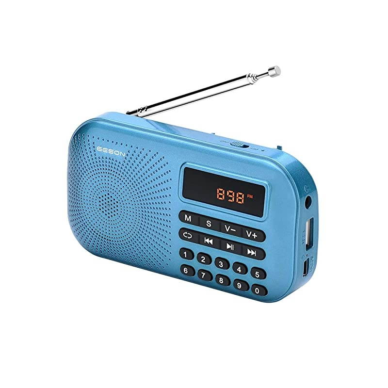 RM-155Pro AM FM Radio Portable Mini USB Speaker MP3 Music Player SupportMicro SD/TF Auto Scan Save LED Display USB Transmit Data and Sound Card Function, Rechargeable BL-5C Battery (Blue)