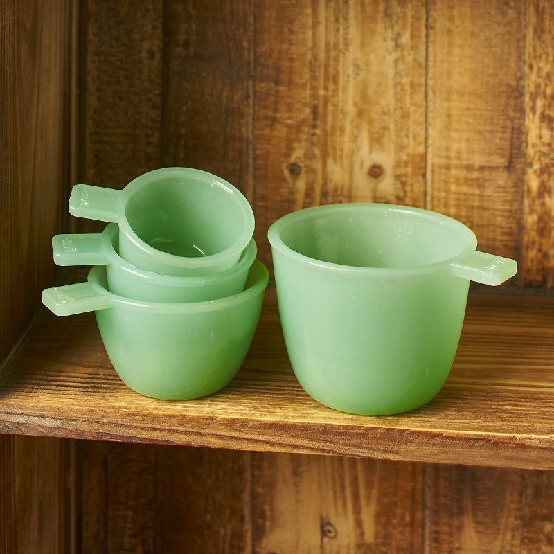 Lakeside Set of 4 Jade Green Glass Measuring Cups - Vintage Country Kitchen Accents