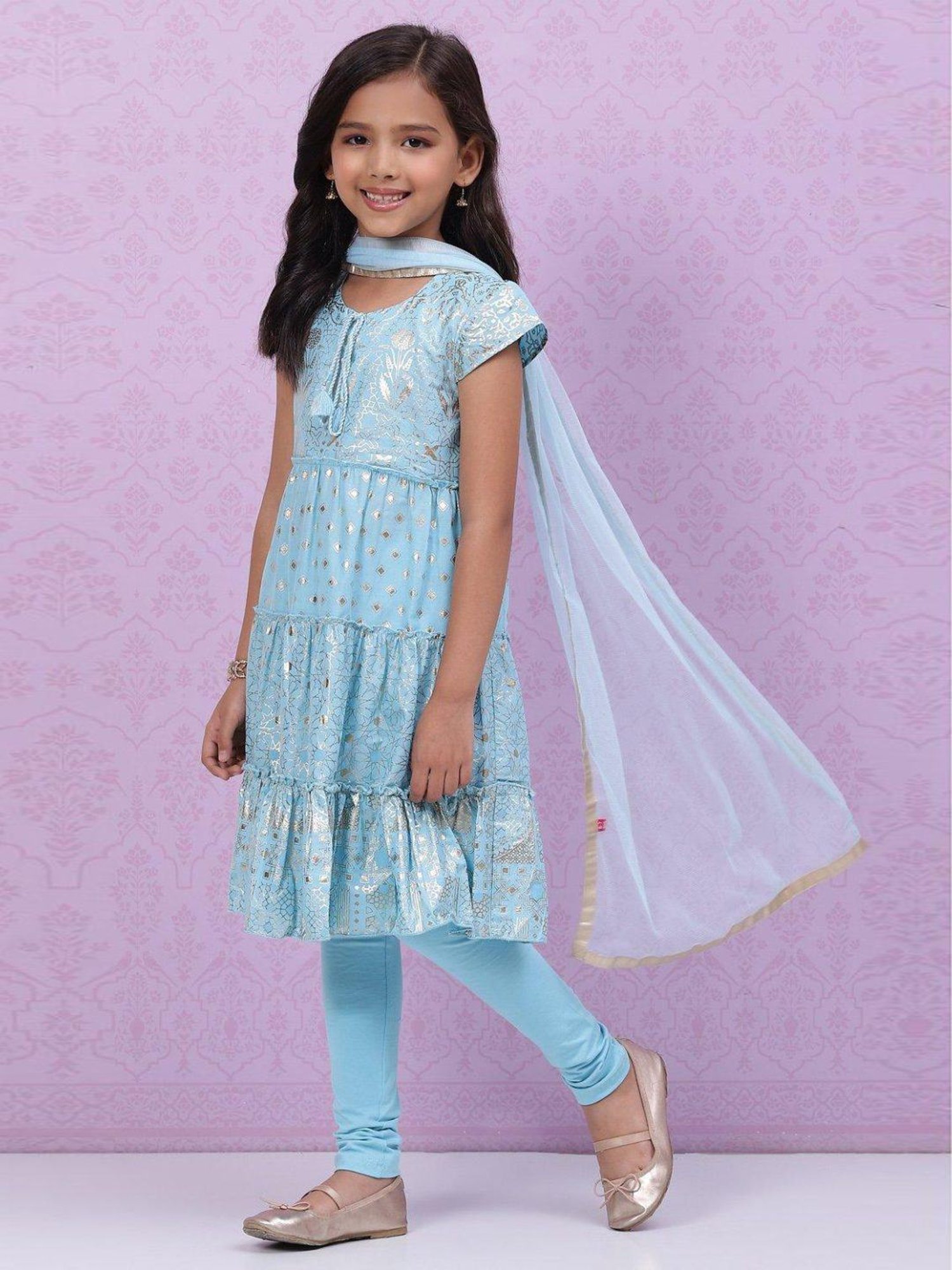 BIBA Girls Blue Cotton Printed Kurta Set