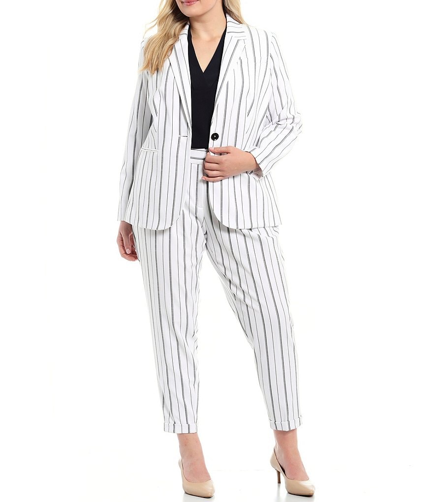 Calvin Klein Plus Size Stretch Stripe One-Button Front Blazer