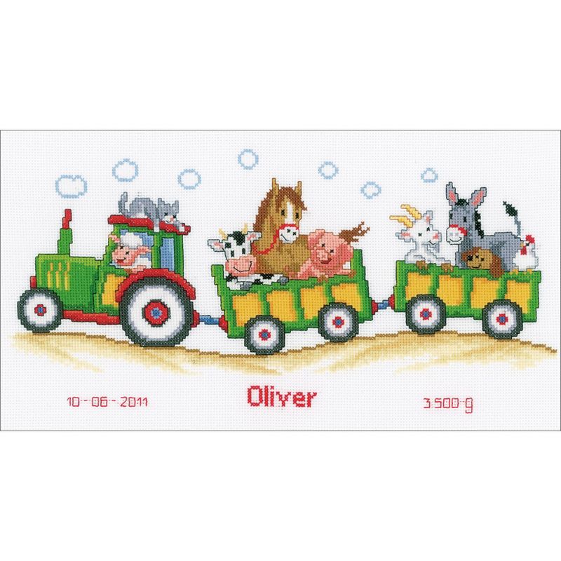 Vervaco Counted Cross Stitch Kit 14.5"X7.5"-Tractor/Animals Record On Aida (14 Ct)