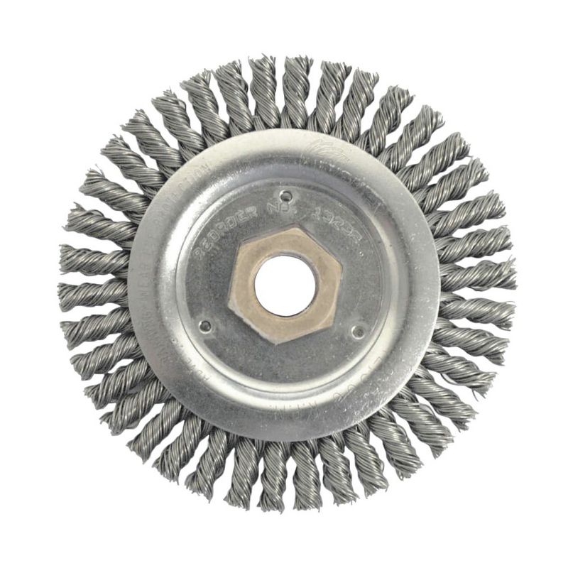 Weiler 13232 12500 RPM .02 in. Carbon Steel 4-1/2 in. x 3/16 in. Stringer Bead Brush