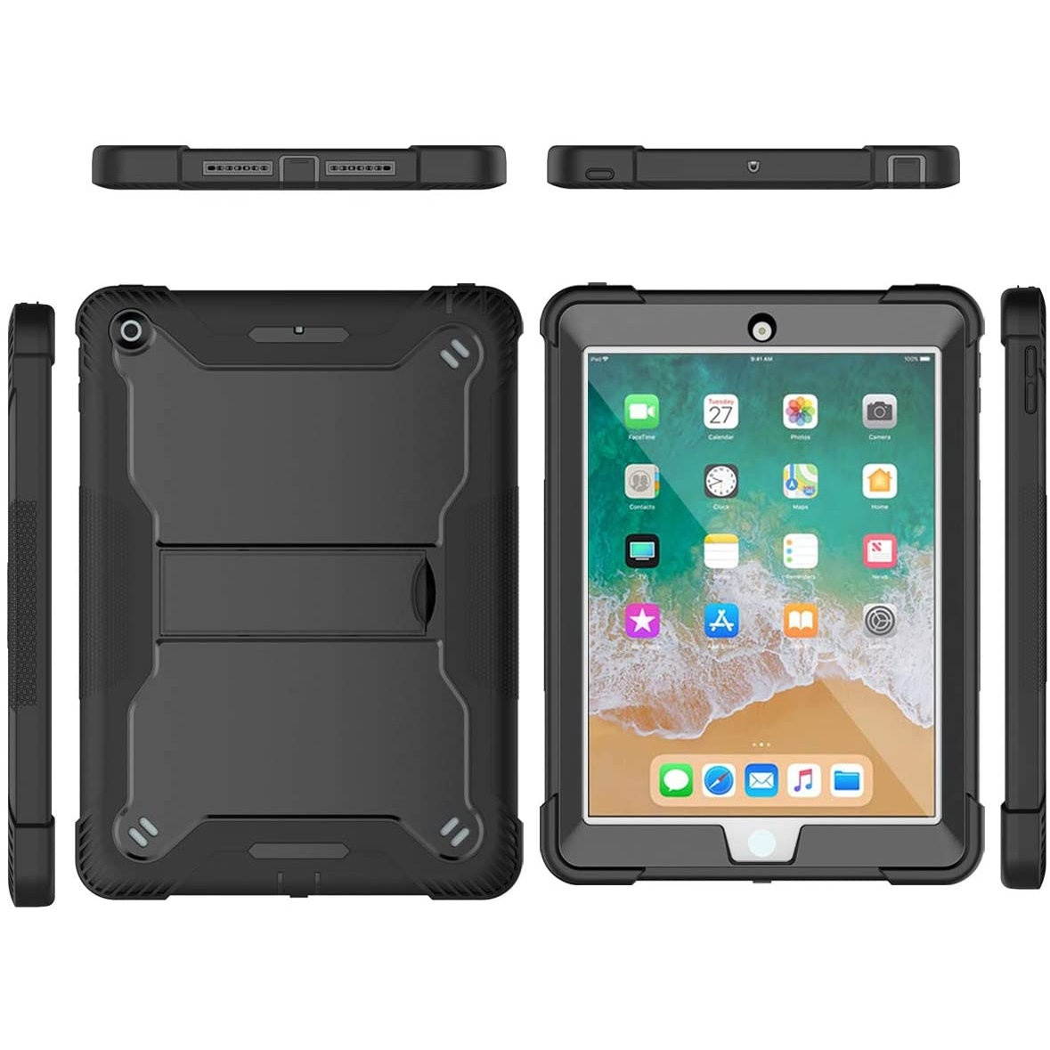 Shockproof Rugged Hybrid Armor Case with Kickstand for iPad 10.2 inch (8th & 7th Gen) - Black