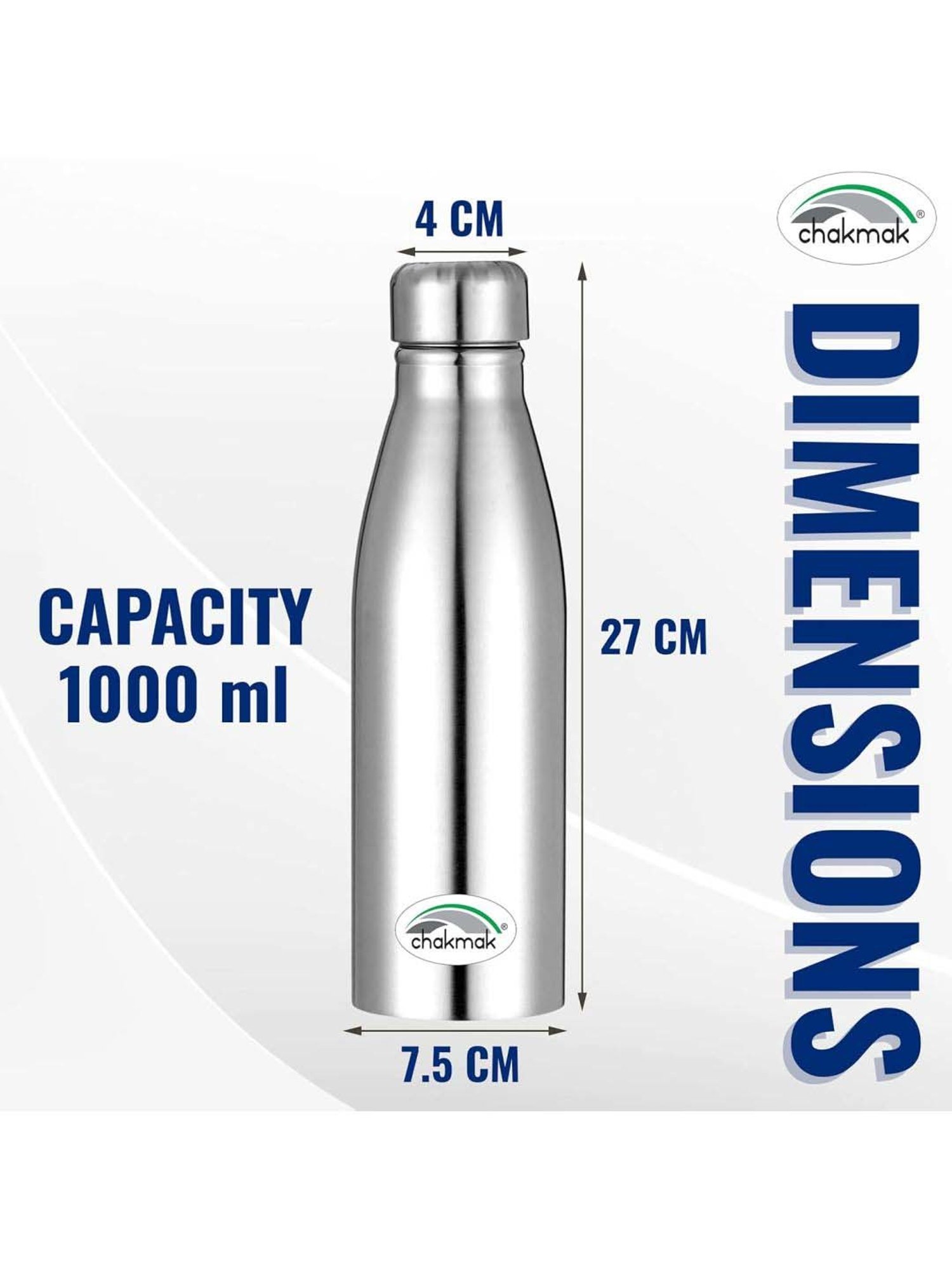 Chakmak Silver Stainless Steel Water Bottle - Set of 4