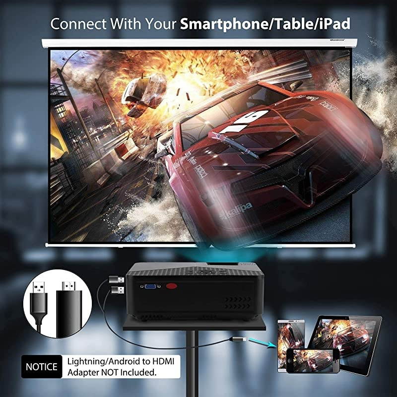 Projector 5200 Lumens Movie Projector for iPhone Support 1080P and 30000 Hour Lamp Life and Max200 DisplayCompatible with HDMIVGAAVUSBBlack