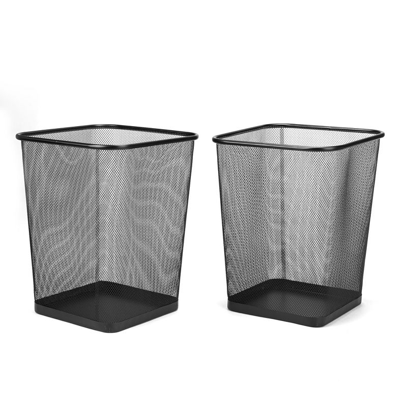 Mind Reader 2-Piece Mesh Garbage Waste Basket Recycling Bin Set, Square, Black