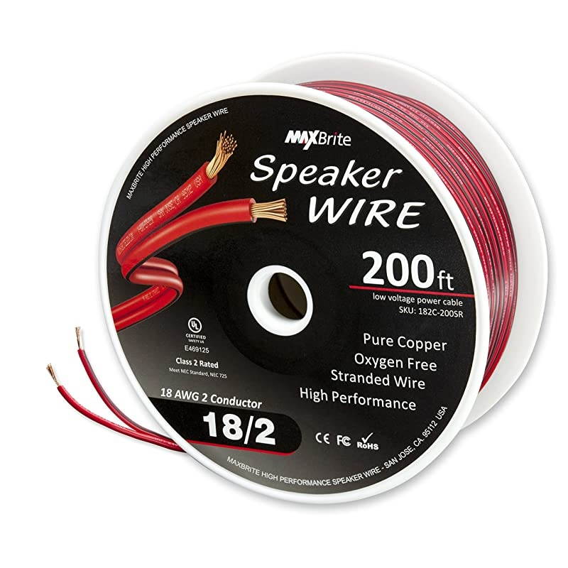 Performance 18 Gauge Speaker Wire Oxygen Free Pure Copper UL Listed Class 2 200 Feet Spool