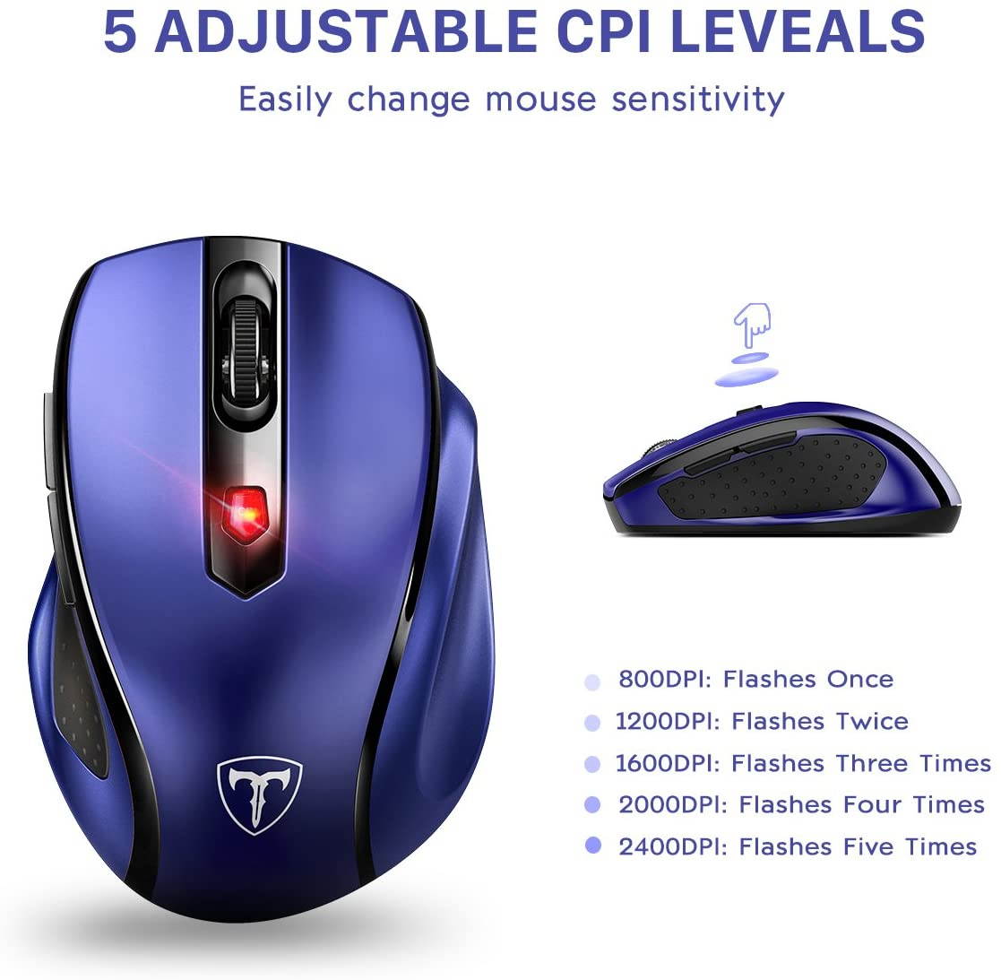 Computer Mouse Wireless, Ergonomic Laptop Mouse 2.4G and 5 Adjustable Levels, 6 Button Cordless Mouse Wireless Mice for Windows Mac PC Notebook