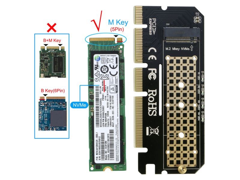 PCIe M.2 NGFF NVMe AHCI SSD to PCIE 4x 8x 16x Adapter Card for M Key 2230 2242 2260 2280 mm Size PCIe M.2 SSD Full Speed like Samsung XP941, SM951(NVMe), 950, PM961, 960EVO, SM961, PM951, 960EVO.