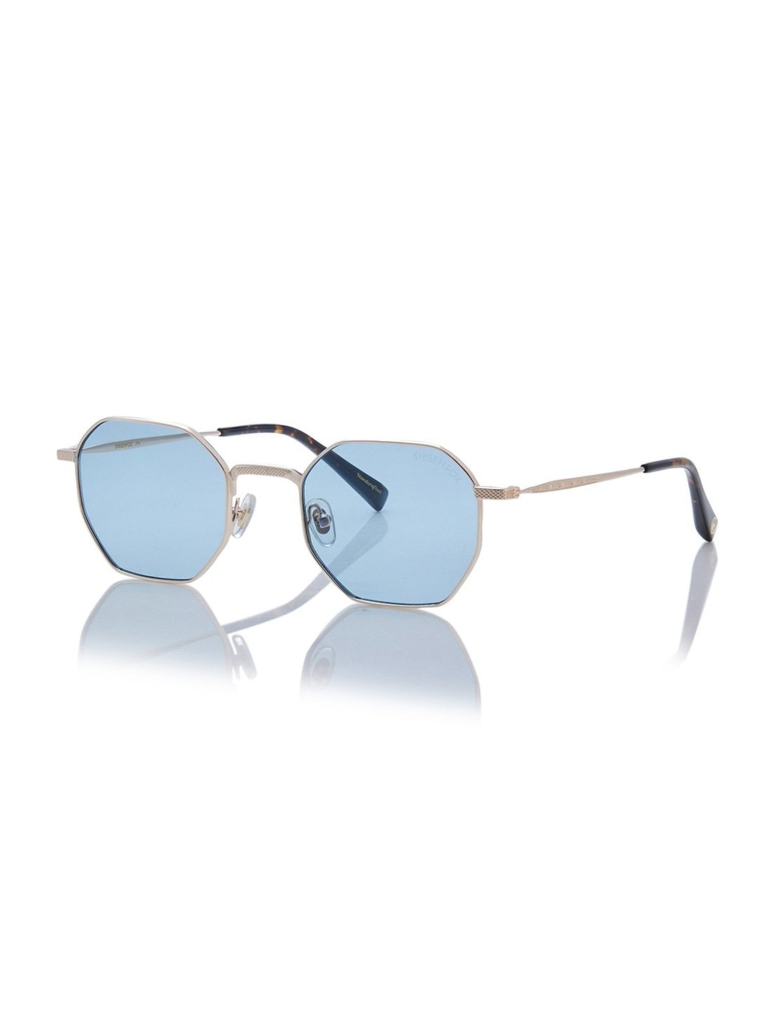 Shisen Fox Okita Light Gold-Light Blue hexagon Unisex UV Protection Sunglasses -51 mm