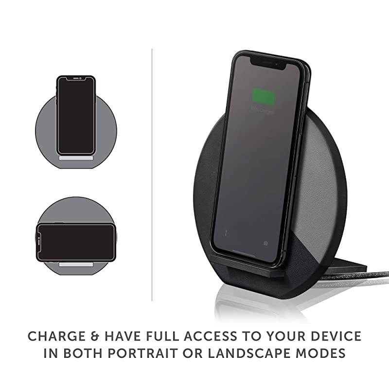 Dock Marquetry Wireless Charger&ndash;Genuine Italian Leather High Speed [Qi Certified] 10W Versatile Fast Wireless Charging Stand with iPhone 11/11Pro/11Pro Max(Slate)